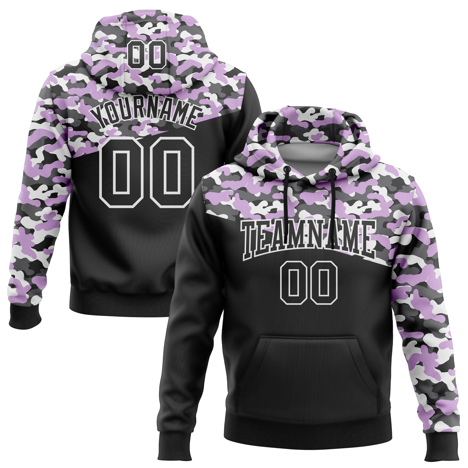 Custom Stitched Camo Black Light Purple-Steel Gray 3D Sports Pullover Sweatshirt Salute To Service Hoodie - Main View