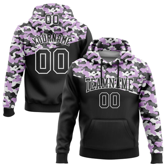Custom Stitched Camo Black Light Purple-Steel Gray 3D Sports Pullover Sweatshirt Salute To Service Hoodie - Main View