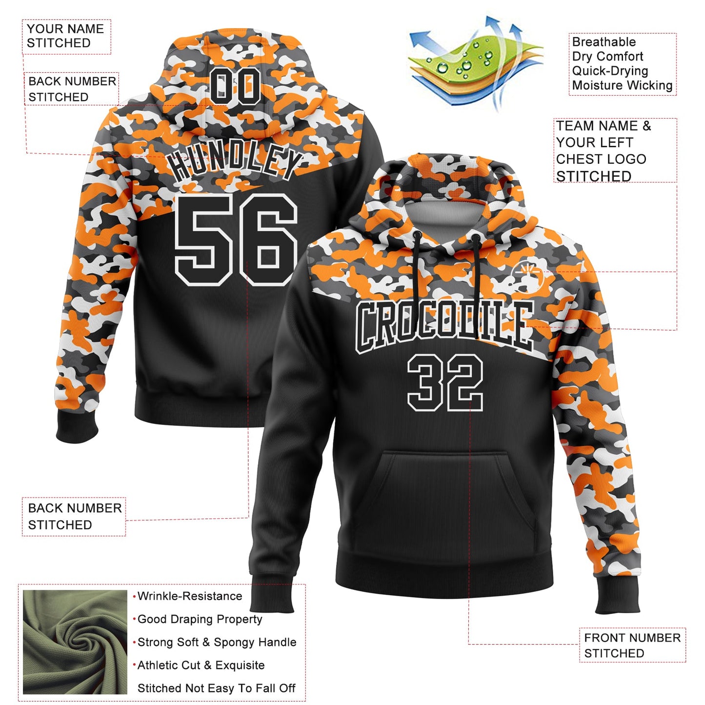 Custom Stitched Camo Black Bay Orange-Steel Gray 3D Sports Pullover Sweatshirt Salute To Service Hoodie view 2