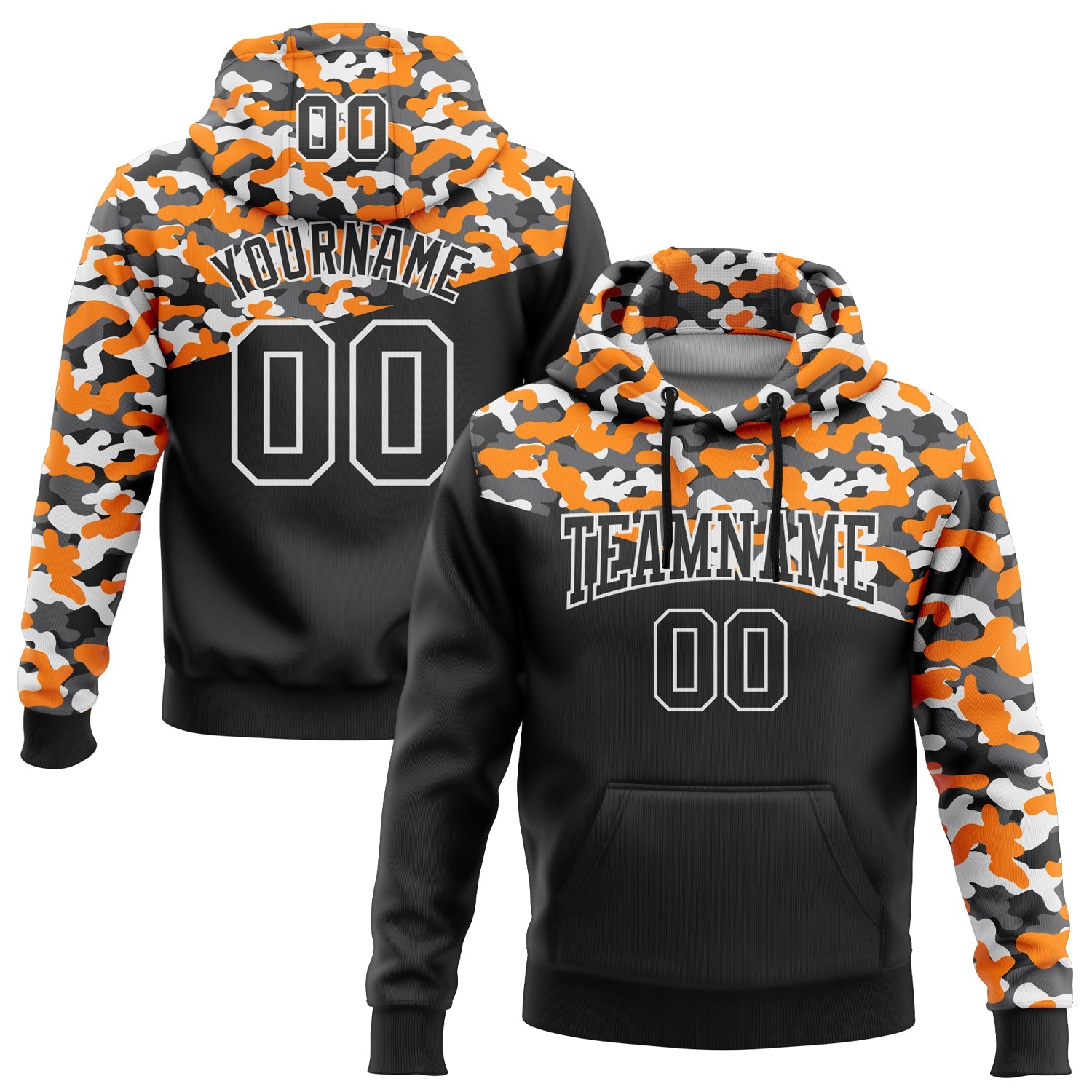 Custom Stitched Camo Black Bay Orange-Steel Gray 3D Sports Pullover Sweatshirt Salute To Service Hoodie - Main View
