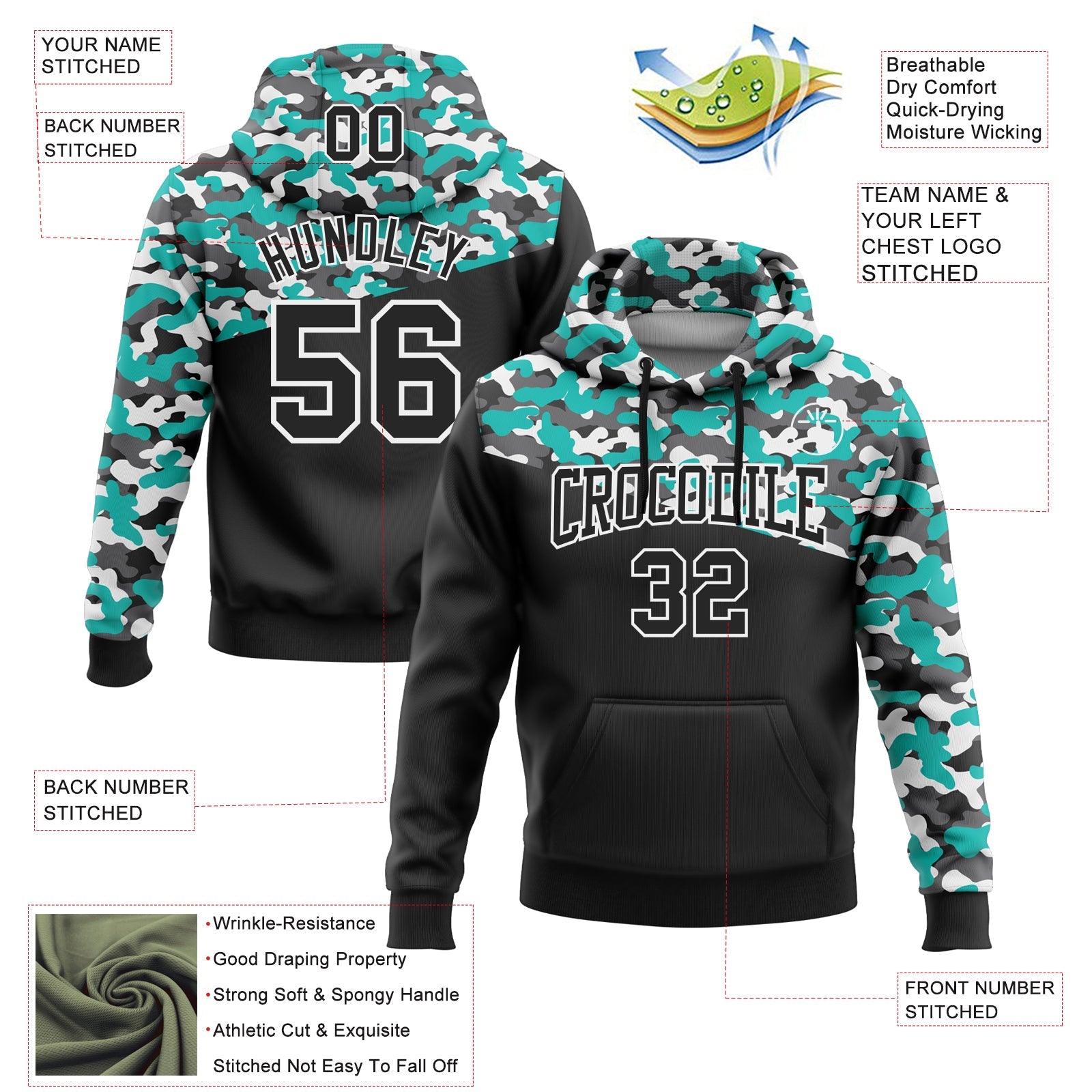 Custom Stitched Camo Black Aqua-Steel Gray 3D Sports Pullover Sweatshirt Salute To Service Hoodie view 2
