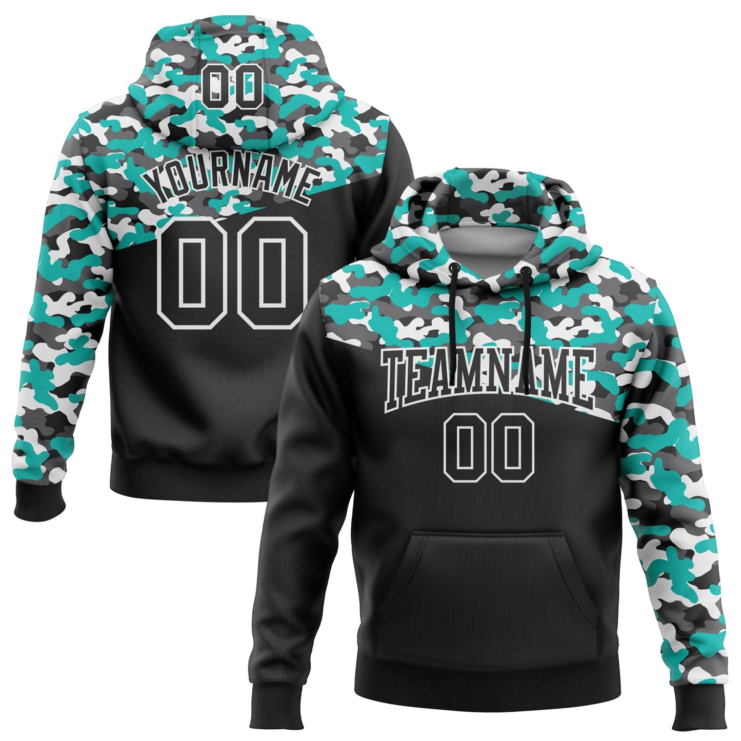 Custom Stitched Camo Black Aqua-Steel Gray 3D Sports Pullover Sweatshirt Salute To Service Hoodie - Main View