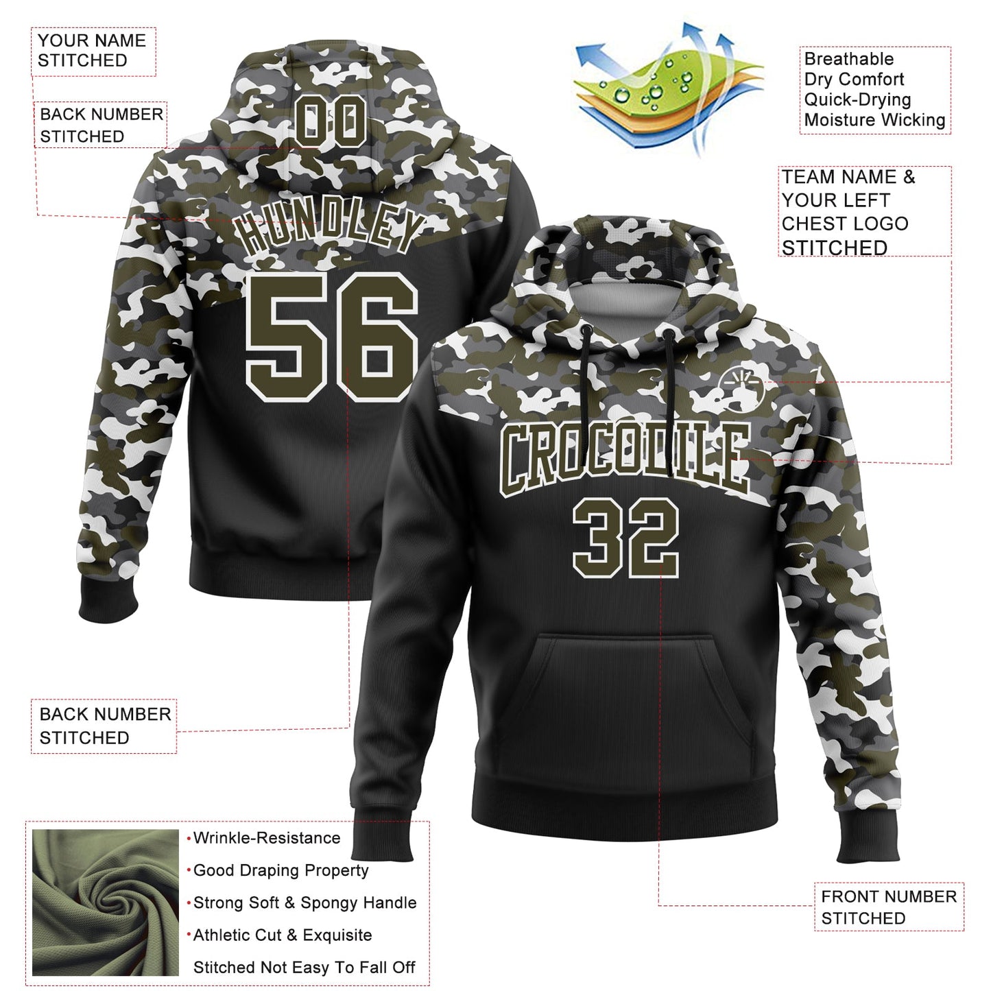 Custom Stitched Camo Olive Black-Steel Gray 3D Sports Pullover Sweatshirt Salute To Service Hoodie view 2