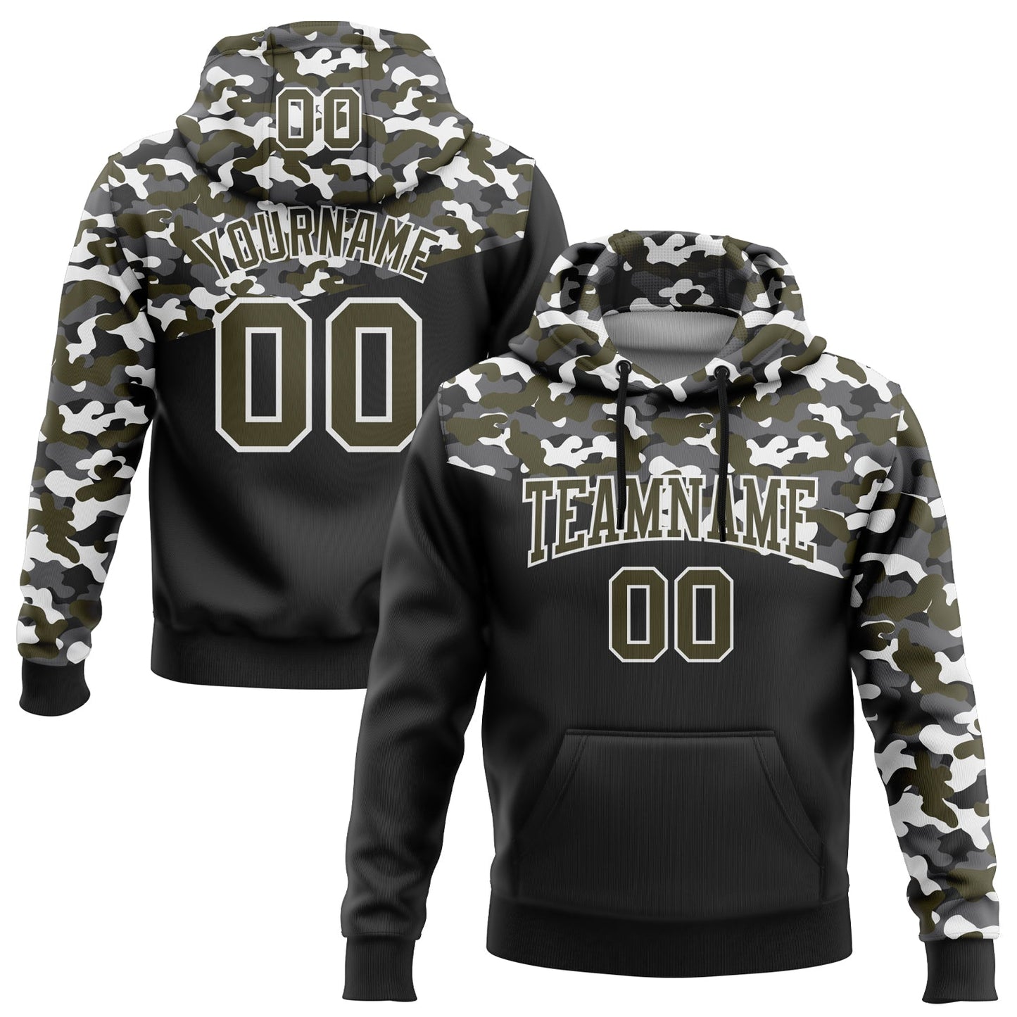 Custom Stitched Camo Olive Black-Steel Gray 3D Sports Pullover Sweatshirt Salute To Service Hoodie - Main View