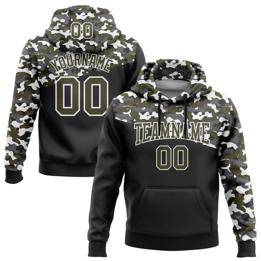 Custom Stitched Camo Olive Black-Steel Gray 3D Sports Pullover Sweatshirt Salute To Service Hoodie - Main View