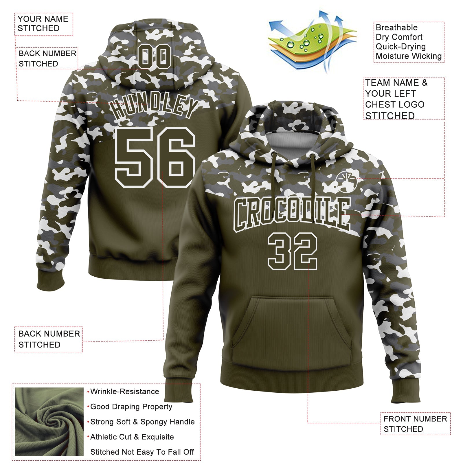 Custom Stitched Camo Olive-Steel Gray 3D Sports Pullover Sweatshirt Salute To Service Hoodie view 2