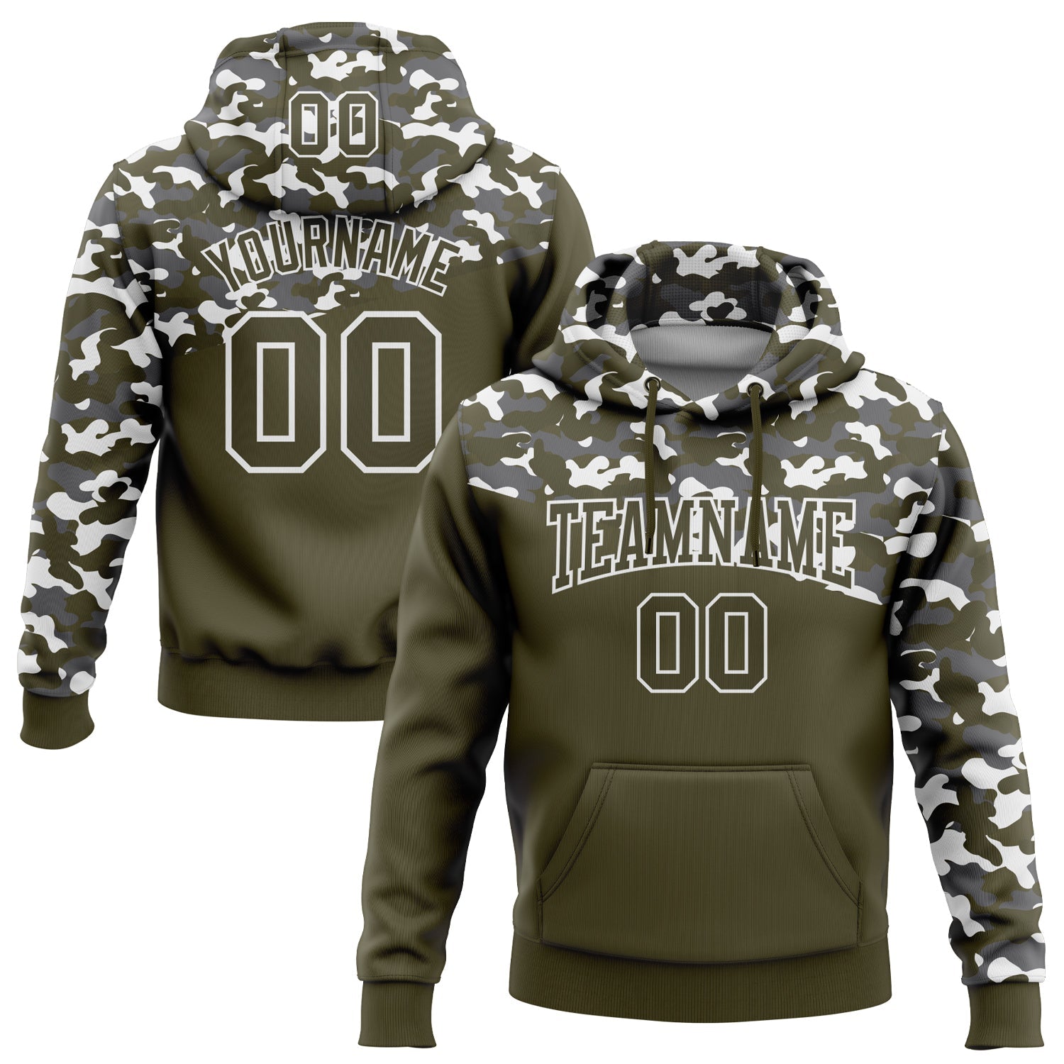 Custom Stitched Camo Olive-Steel Gray 3D Sports Pullover Sweatshirt Salute To Service Hoodie - Main View