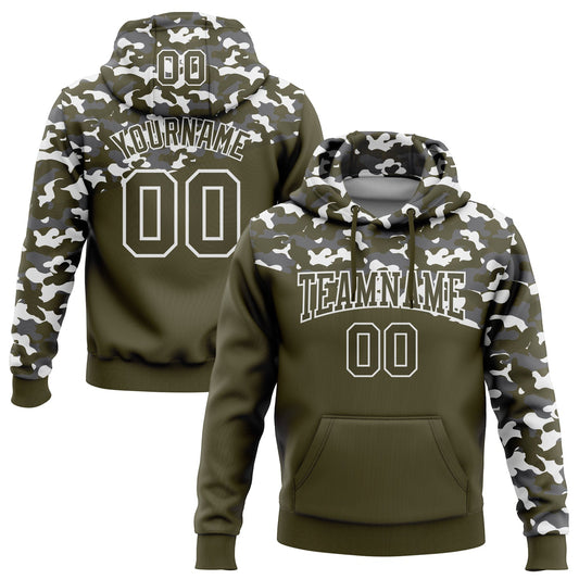Custom Stitched Camo Olive-Steel Gray 3D Sports Pullover Sweatshirt Salute To Service Hoodie - Main View