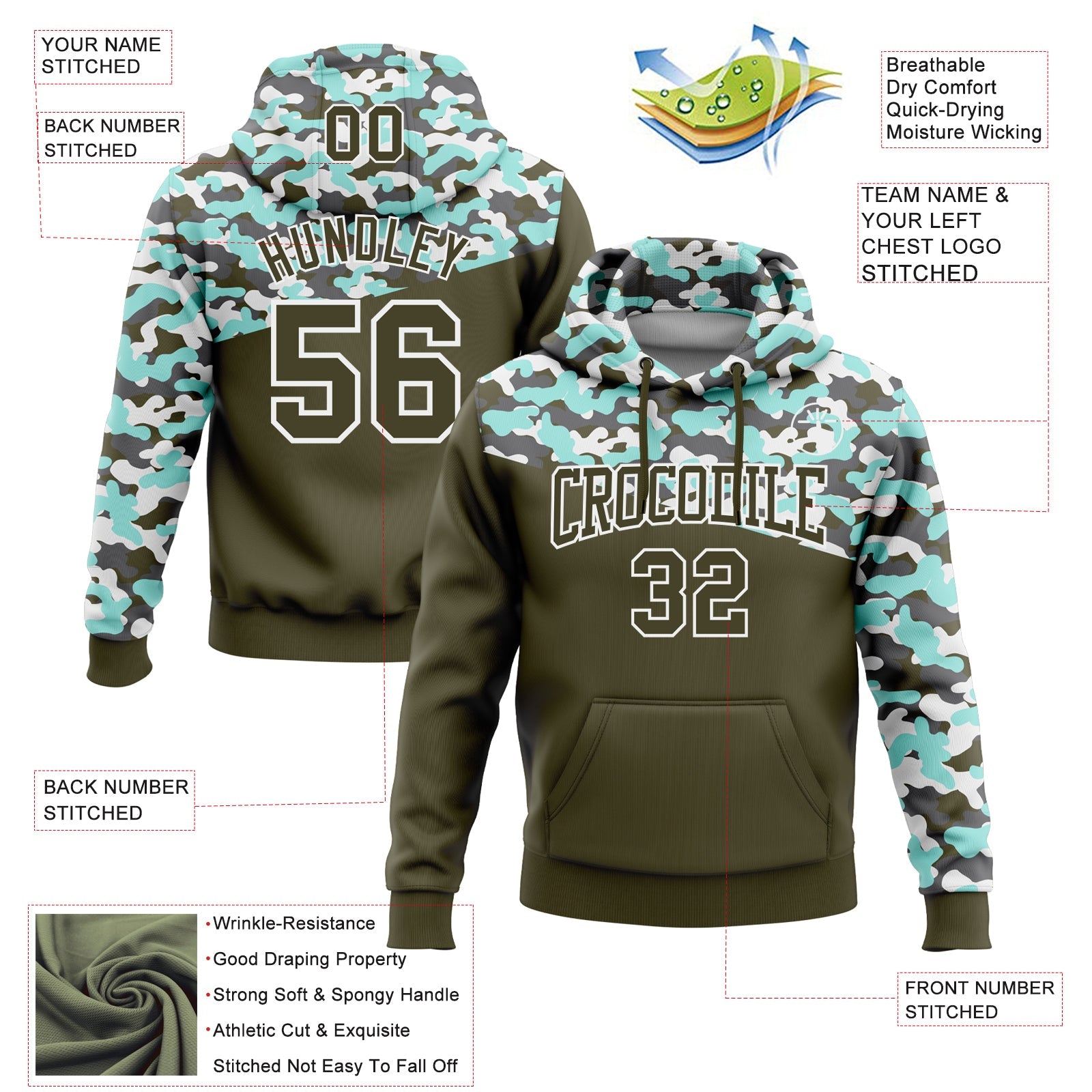 Custom Stitched Camo Olive Ice Blue-Steel Gray 3D Sports Pullover Sweatshirt Salute To Service Hoodie view 2