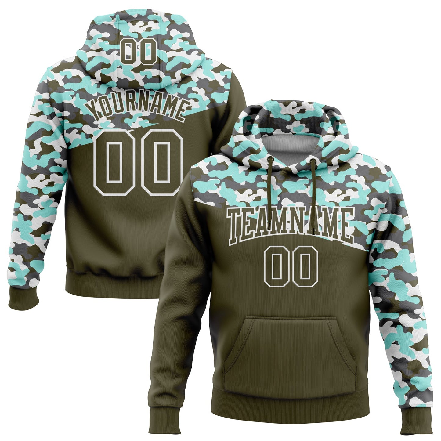 Custom Stitched Camo Olive Ice Blue-Steel Gray 3D Sports Pullover Sweatshirt Salute To Service Hoodie - Main View