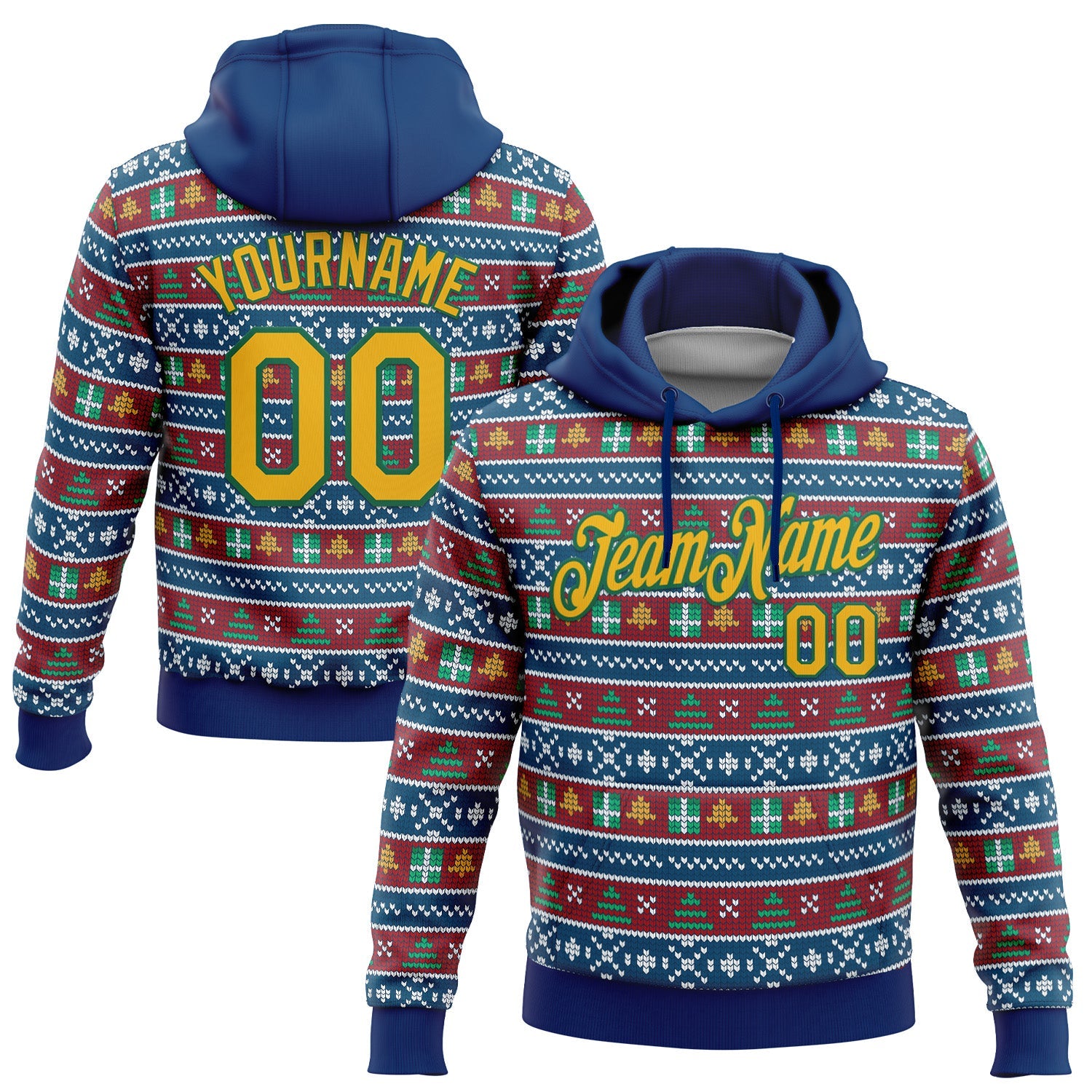 Custom Stitched US Navy Blue Gold-Kelly Green Christmas 3D Sports Pullover Sweatshirt Hoodie - Main View