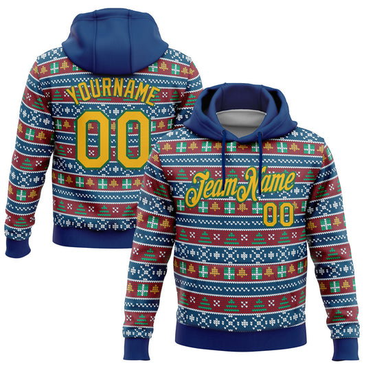 Custom Stitched US Navy Blue Gold-Kelly Green Christmas 3D Sports Pullover Sweatshirt Hoodie - Main View