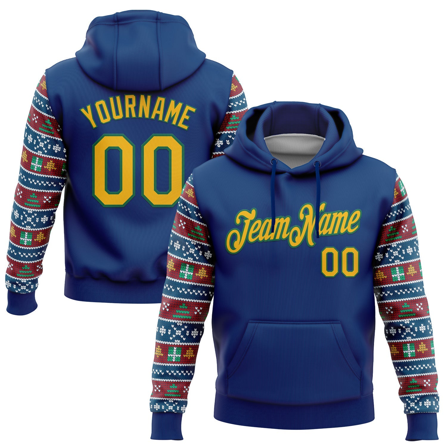 Custom Stitched US Navy Blue Gold-Kelly Green Christmas 3D Sports Pullover Sweatshirt Hoodie - Main View