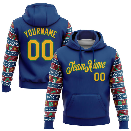 Custom Stitched US Navy Blue Gold-Kelly Green Christmas 3D Sports Pullover Sweatshirt Hoodie - Main View