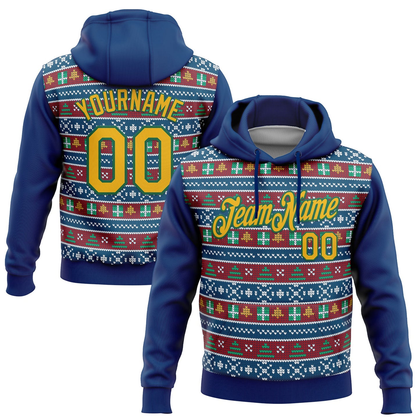 Custom Stitched US Navy Blue Gold-Kelly Green Christmas 3D Sports Pullover Sweatshirt Hoodie - Main View
