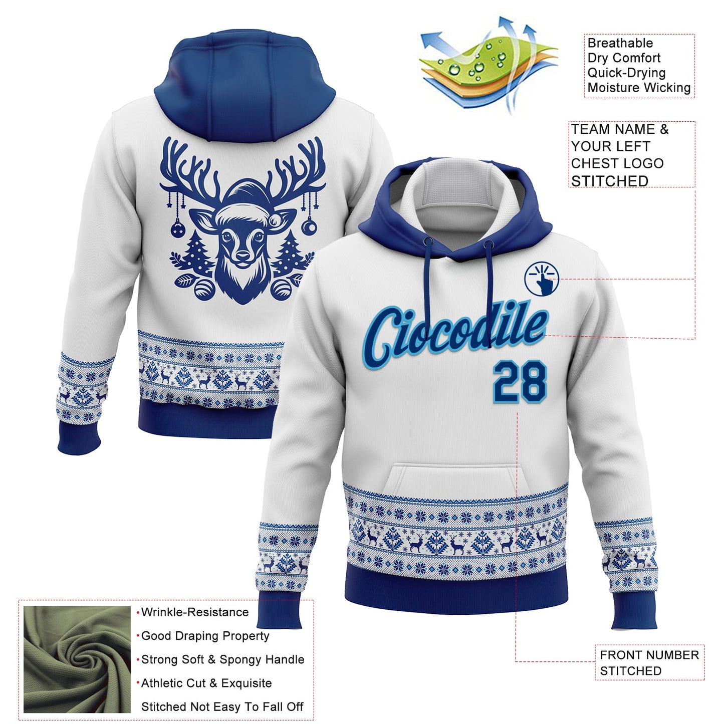 Custom Stitched White US Navy Blue-Sky Blue Christmas 3D Sports Pullover Sweatshirt Hoodie view 2