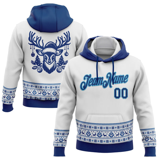 Custom Stitched White US Navy Blue-Sky Blue Christmas 3D Sports Pullover Sweatshirt Hoodie - Main View