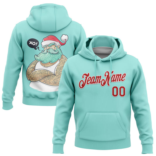Custom Stitched Ice Blue Red-White Funny Christmas 3D Sports Pullover Sweatshirt Hoodie - Main View