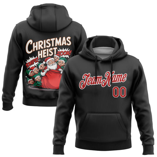 Custom Stitched Black Red-White Funny Christmas 3D Sports Pullover Sweatshirt Hoodie - Main View