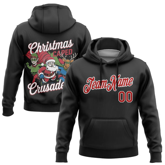 Custom Stitched Black Red-White Funny Christmas 3D Sports Pullover Sweatshirt Hoodie - Main View