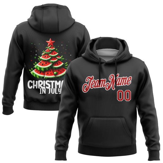 Custom Stitched Black Red-White Funny Christmas 3D Sports Pullover Sweatshirt Hoodie - Main View