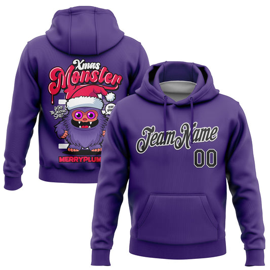 Custom Stitched Purple Black-White Funny Christmas 3D Sports Pullover Sweatshirt Hoodie - Main View