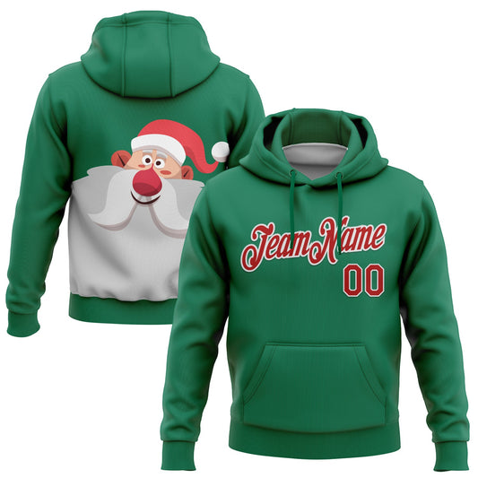 Custom Stitched Kelly Green Red-White Funny Christmas 3D Sports Pullover Sweatshirt Hoodie - Main View