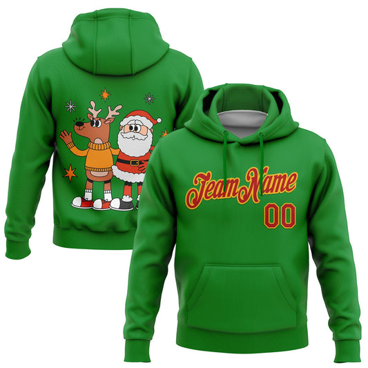 Custom Stitched Grass Green Red-Gold Funny Christmas 3D Sports Pullover Sweatshirt Hoodie - Main View