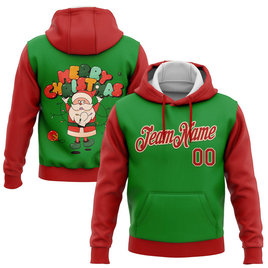 Custom Stitched Grass Green Red-Cream Funny Christmas 3D Sports Pullover Sweatshirt Hoodie - Main View