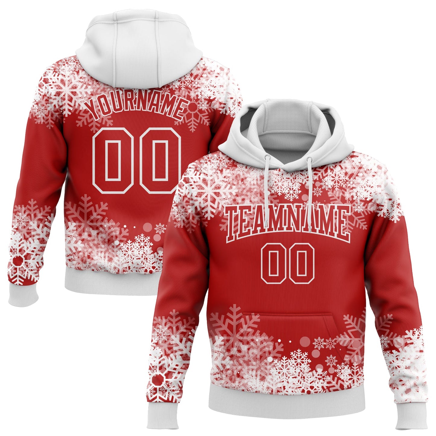 Custom Stitched Red White Christmas Snowflakes 3D Sports Pullover Sweatshirt Hoodie - Main View