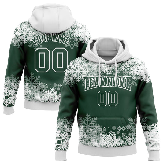 Custom Stitched Green White Christmas Snowflakes 3D Sports Pullover Sweatshirt Hoodie - Main View