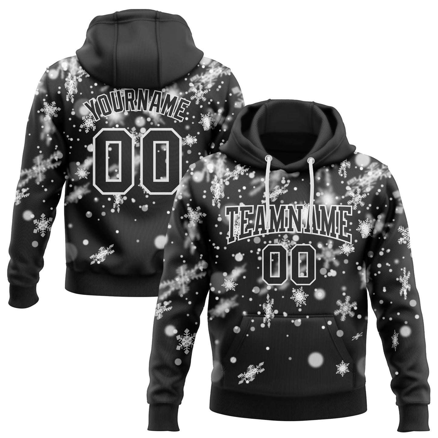 Custom Stitched Black White Christmas Snowflakes 3D Sports Pullover Sweatshirt Hoodie - Main View