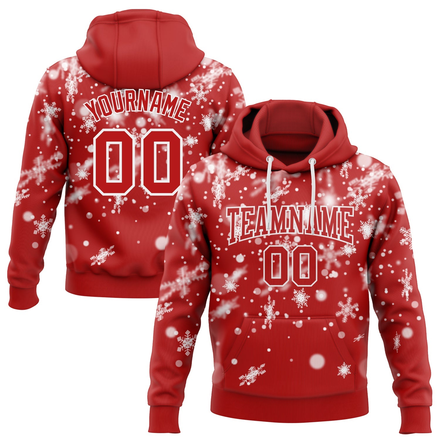 Custom Stitched Red White Christmas Snowflakes 3D Sports Pullover Sweatshirt Hoodie - Main View