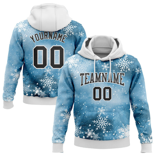 Custom Stitched Panther Blue Black-White Christmas Snowflakes 3D Sports Pullover Sweatshirt Hoodie - Main View