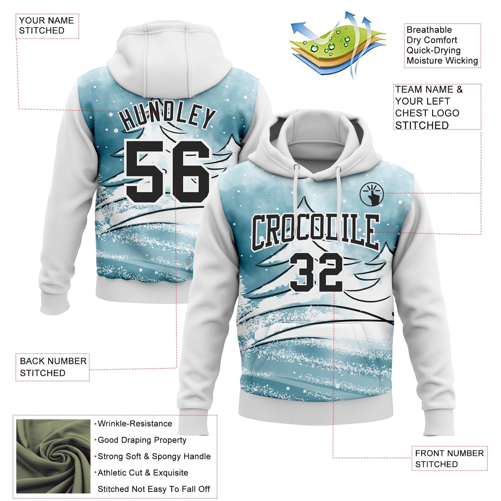 Custom Stitched White Black Christmas Snowflakes 3D Sports Pullover Sweatshirt Hoodie view 2