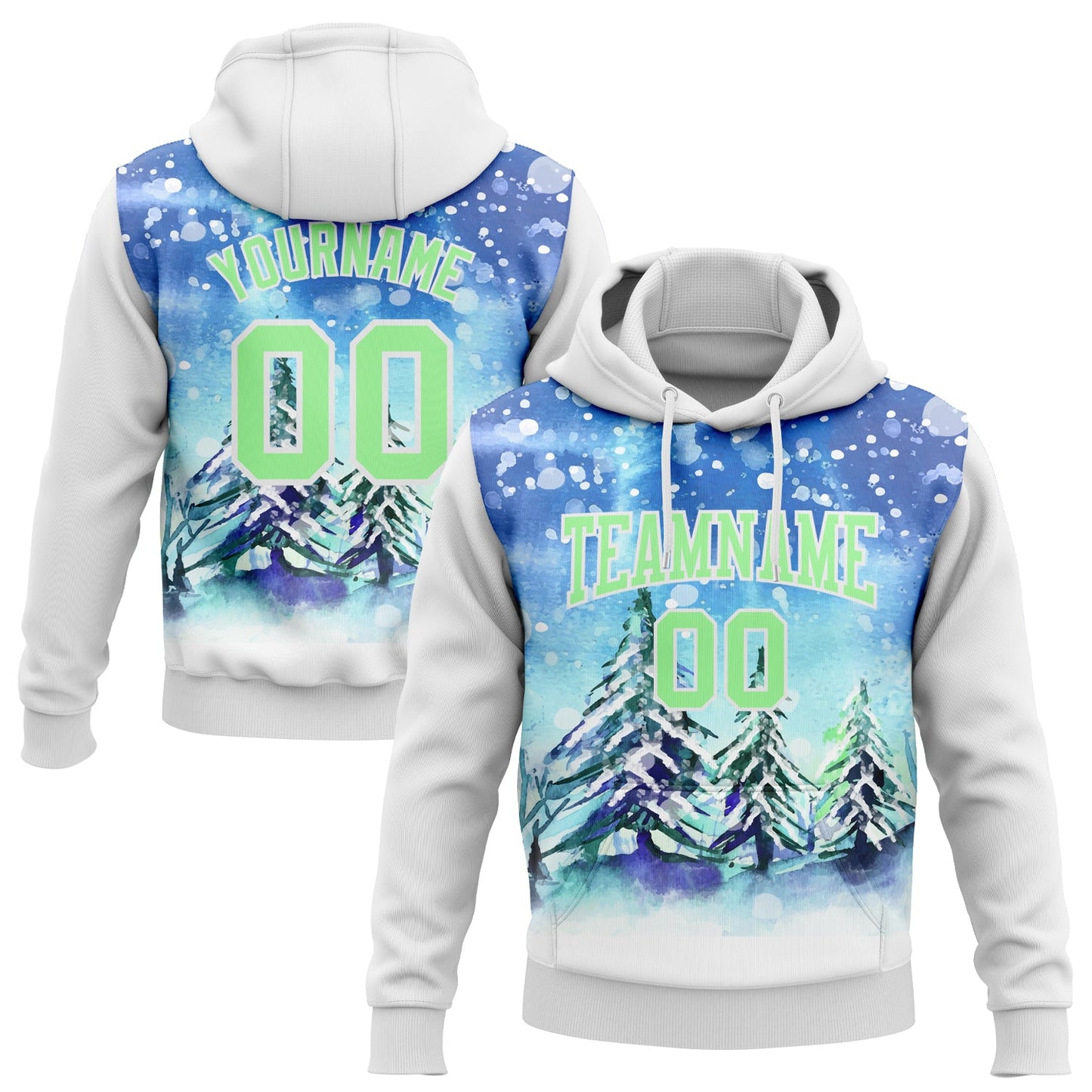 Custom Stitched White Pea Green Christmas Snowflakes 3D Sports Pullover Sweatshirt Hoodie - Main View
