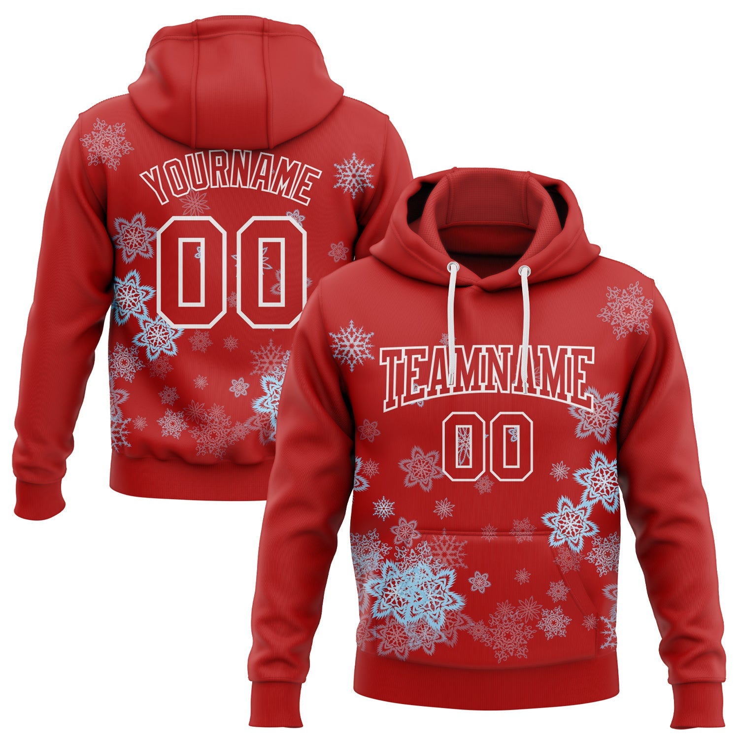 Custom Stitched Red White Christmas Snowflakes 3D Sports Pullover Sweatshirt Hoodie - Main View