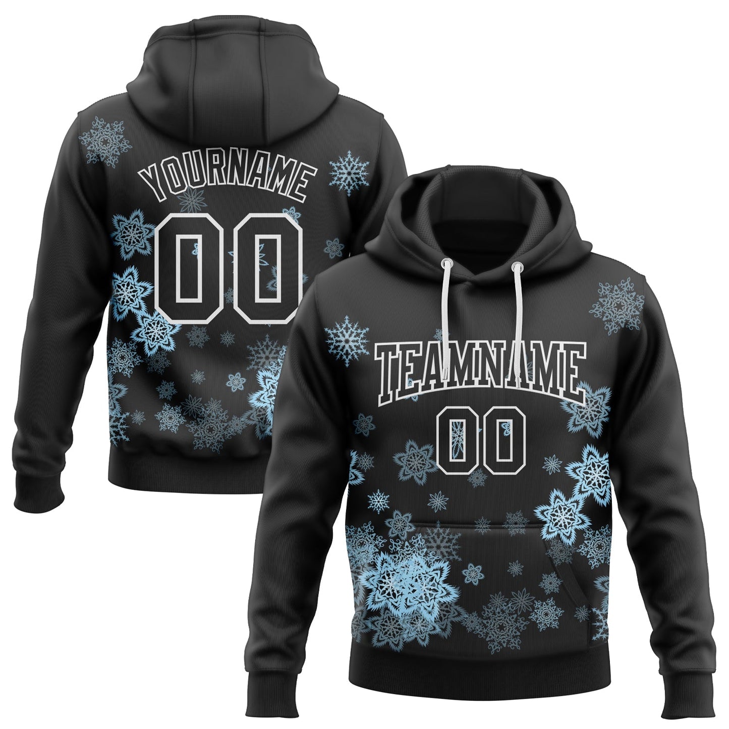 Custom Stitched Black White Christmas Snowflakes 3D Sports Pullover Sweatshirt Hoodie - Main View