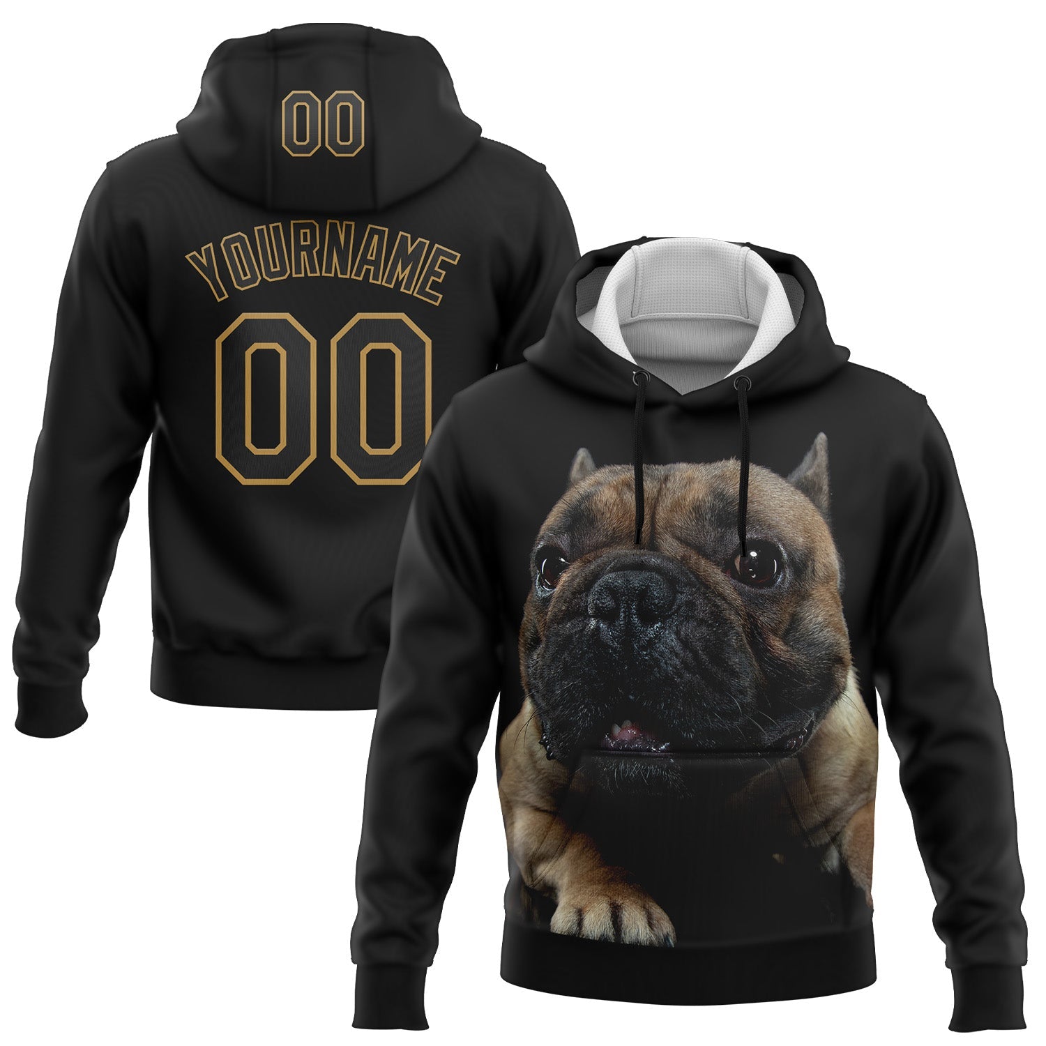 Custom Stitched Black Old Gold 3D Pattern Design American Bullydog Sports Pullover Sweatshirt Hoodie - Main View