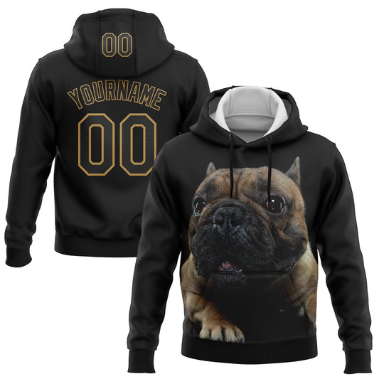 Custom Stitched Black Old Gold 3D Pattern Design American Bullydog Sports Pullover Sweatshirt Hoodie - Main View