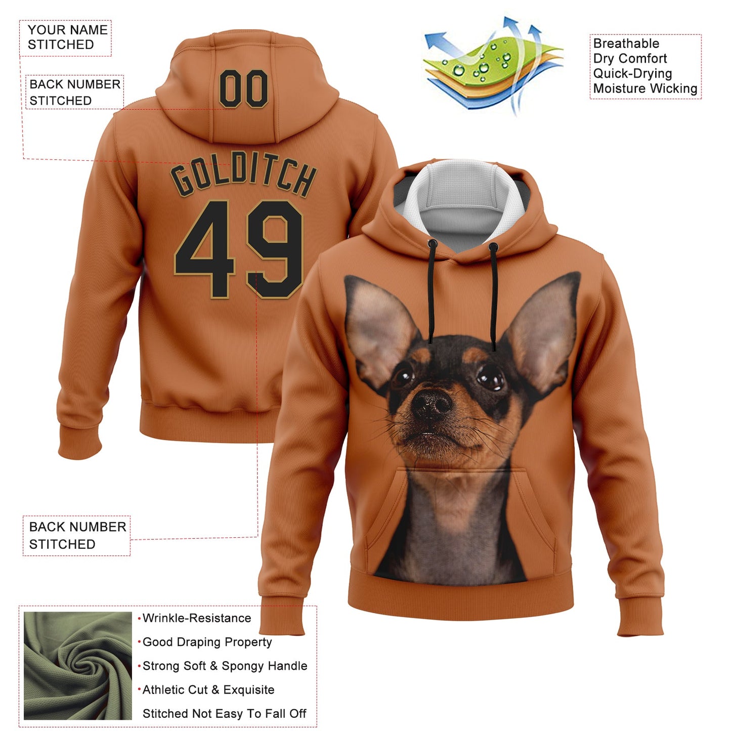 Custom Stitched Orange Black-Old Gold 3D Pattern Design Prague Ratter Sports Pullover Sweatshirt Hoodie view 2
