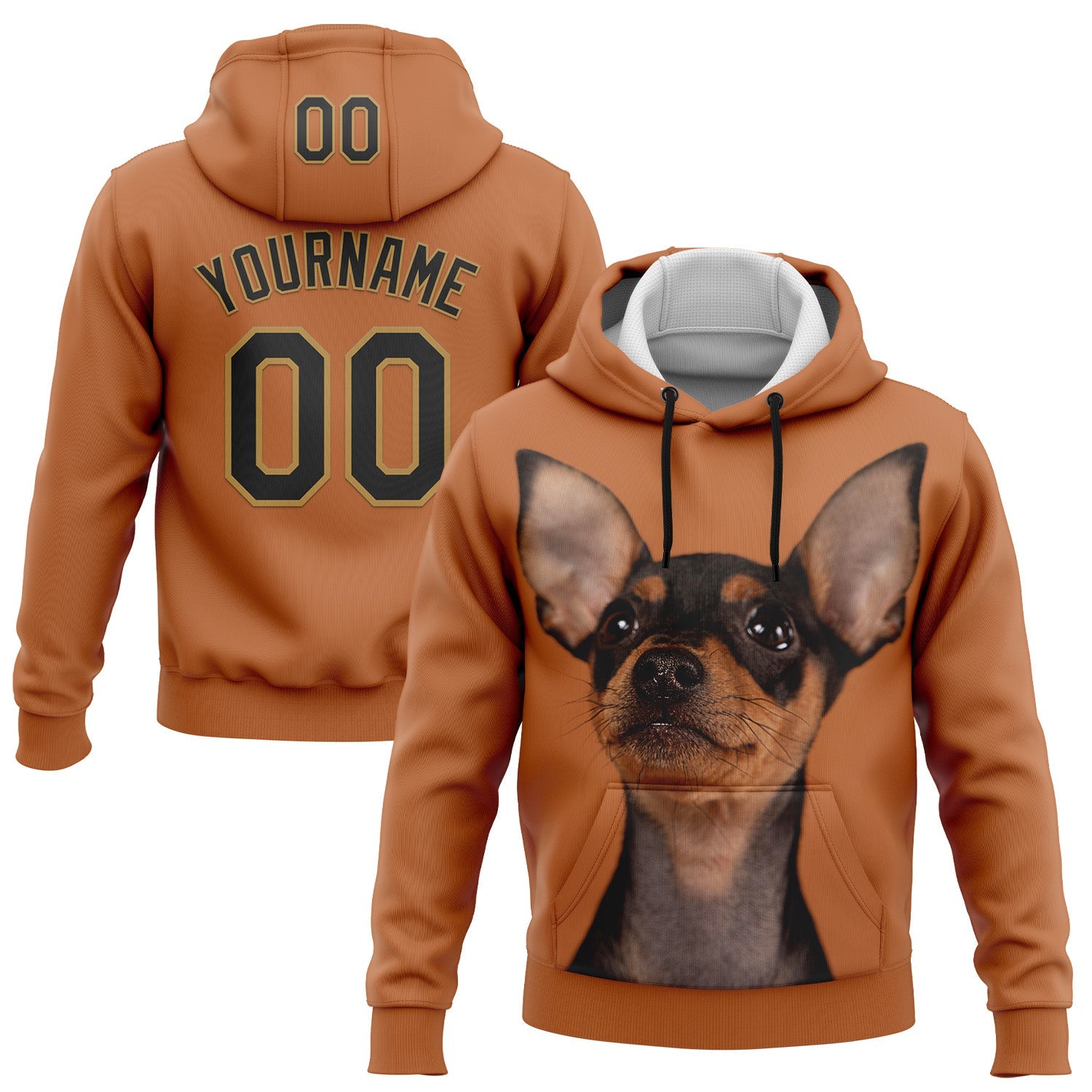 Custom Stitched Orange Black-Old Gold 3D Pattern Design Prague Ratter Sports Pullover Sweatshirt Hoodie - Main View