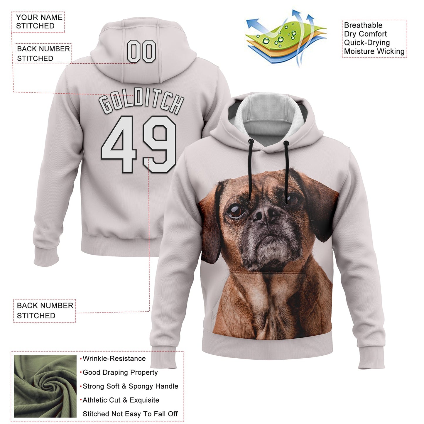 Custom Stitched Gray Black 3D Pattern Design Puggle Sports Pullover Sweatshirt Hoodie view 2