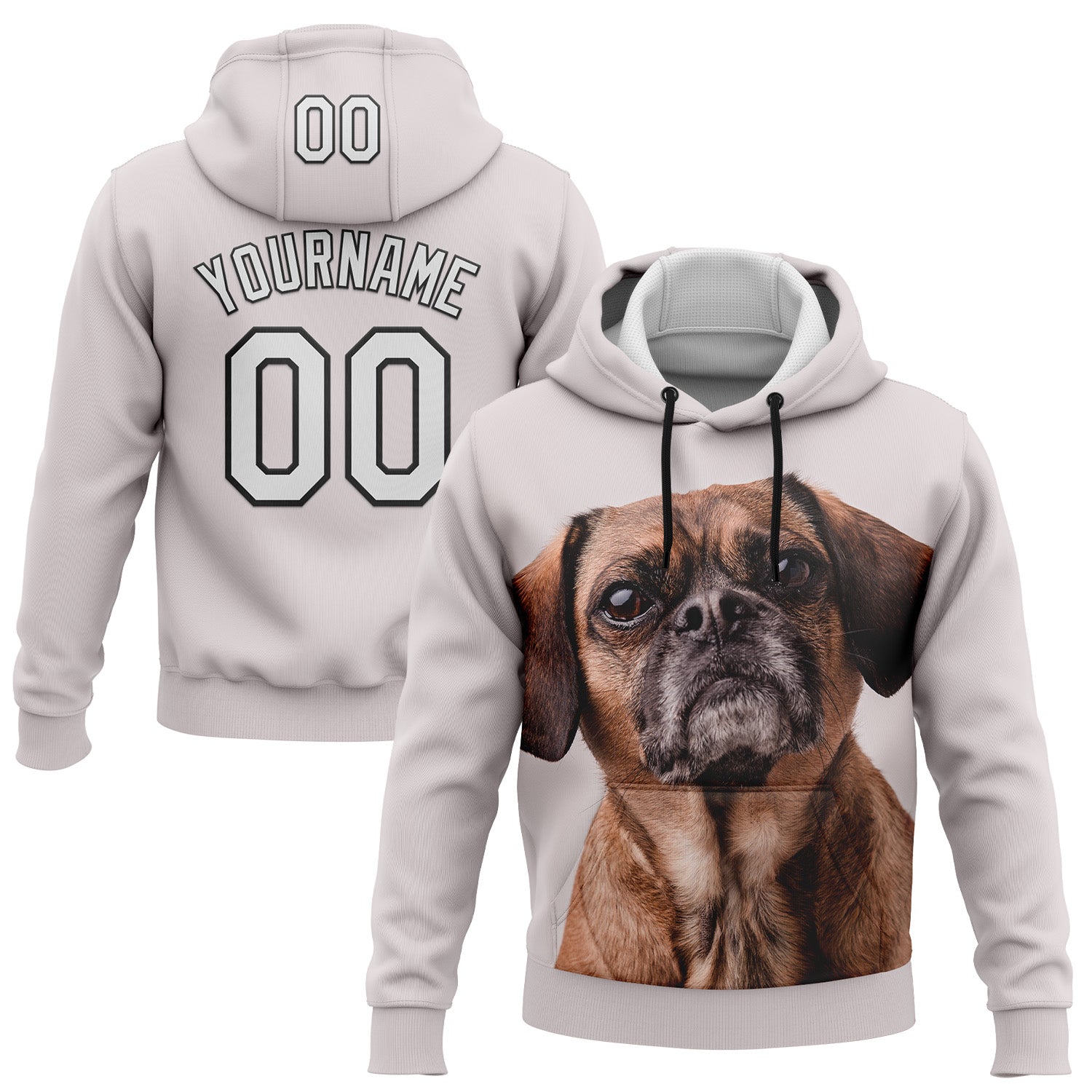 Custom Stitched Gray Black 3D Pattern Design Puggle Sports Pullover Sweatshirt Hoodie - Main View