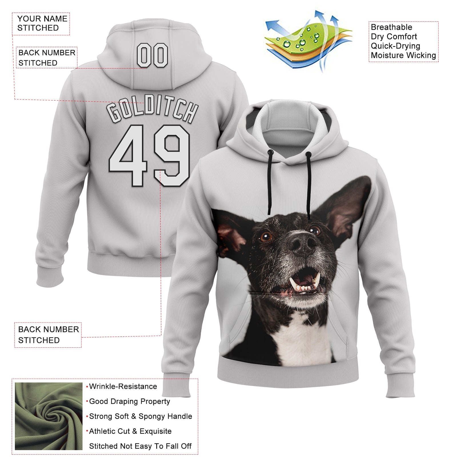 Custom Stitched White Black 3D Pattern Design Purebred Dog Sports Pullover Sweatshirt Hoodie view 2