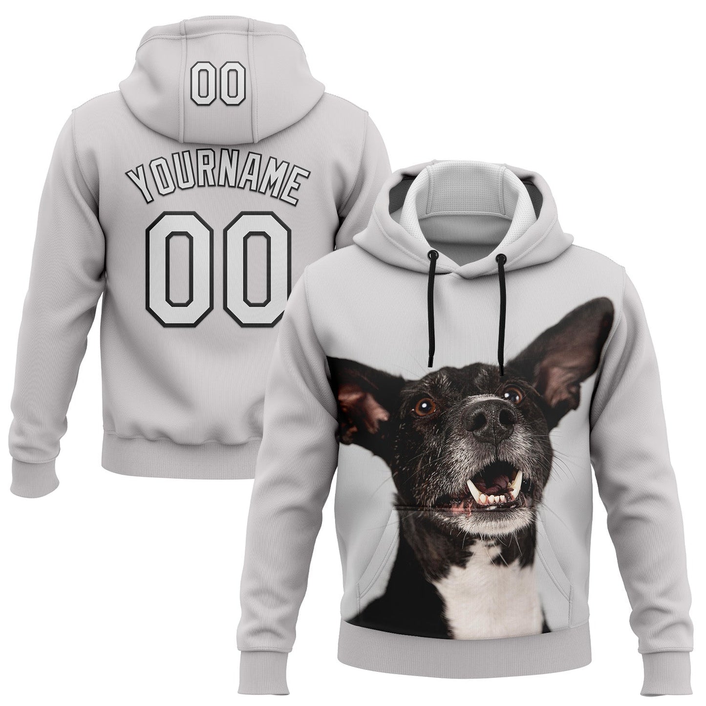 Custom Stitched White Black 3D Pattern Design Purebred Dog Sports Pullover Sweatshirt Hoodie - Main View