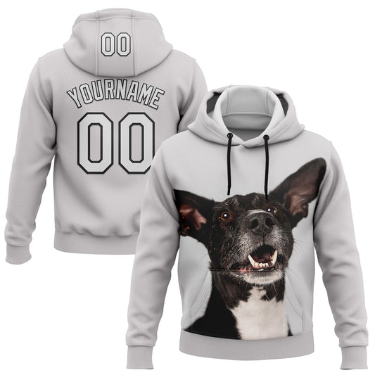 Custom Stitched White Black 3D Pattern Design Purebred Dog Sports Pullover Sweatshirt Hoodie - Main View