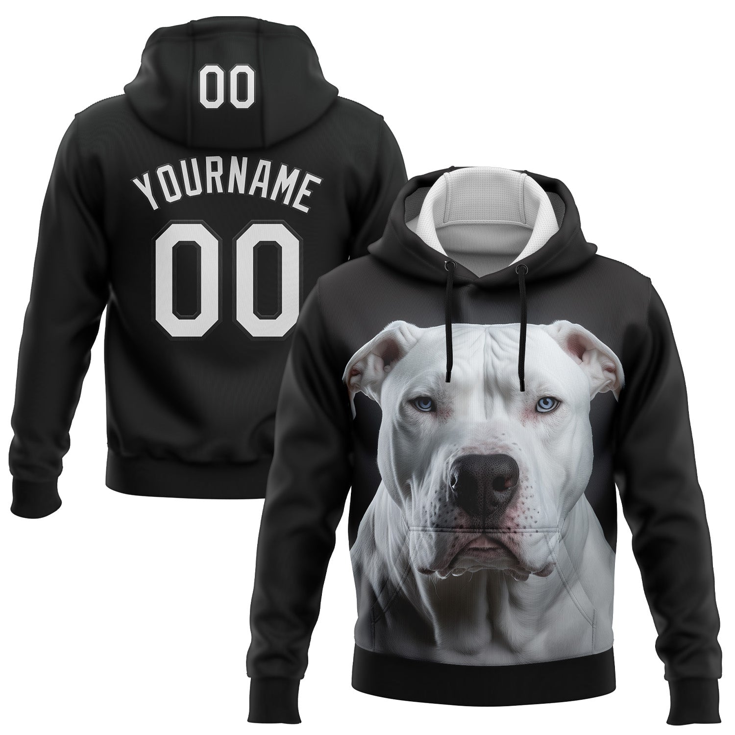 Custom Stitched Black White 3D Pattern Design Dogo-argentino Sports Pullover Sweatshirt Hoodie - Main View
