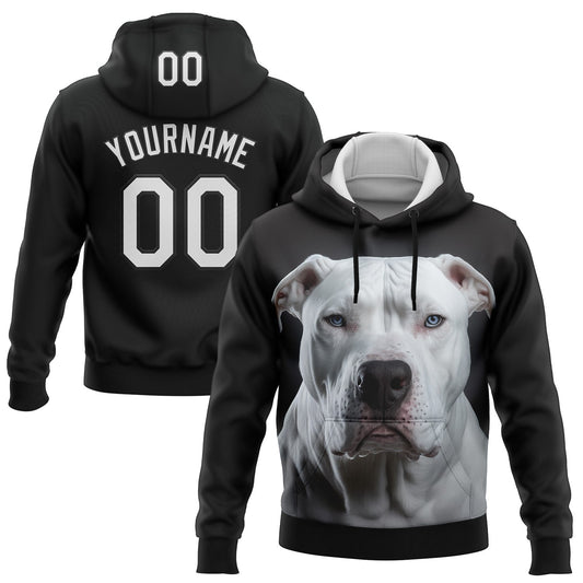 Custom Stitched Black White 3D Pattern Design Dogo-argentino Sports Pullover Sweatshirt Hoodie - Main View