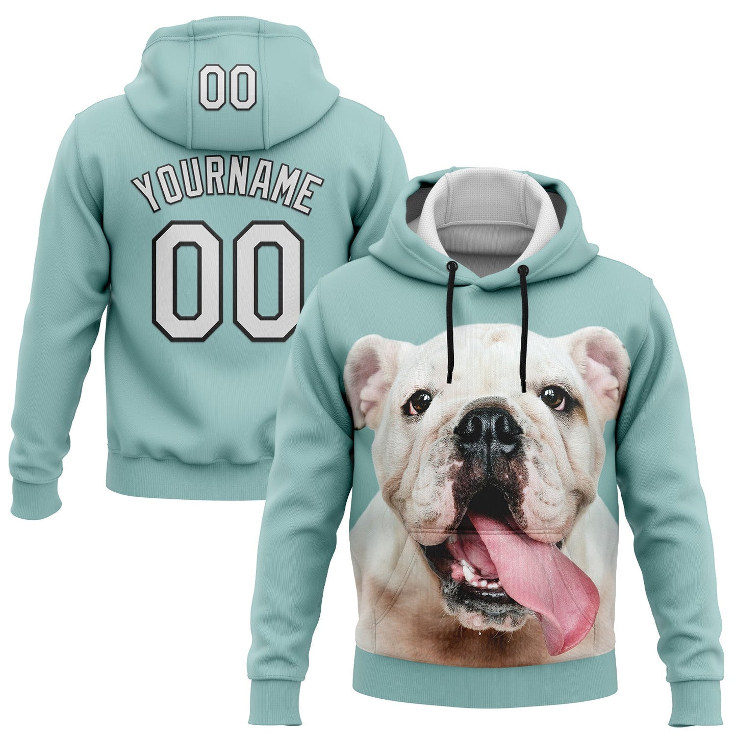 Custom Stitched Ice Blue White-Black 3D Pattern Design Bulldog Sports Pullover Sweatshirt Hoodie - Main View